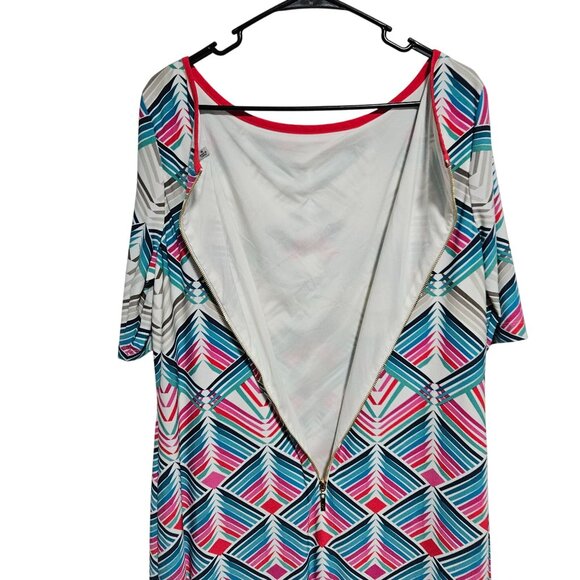 Eliza J Shift Dress Womens Size 16 Geometric Print Blue Pink White Back Zipper - Picture 3 of 9